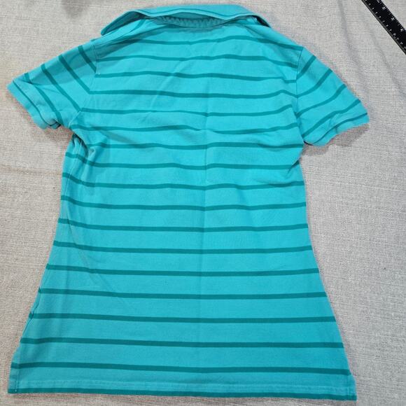 Tommy Hilfiger Women Medium Blue Striped Short Sleeve Polo Top Y2K 2000s Preppy - Picture 9 of 9